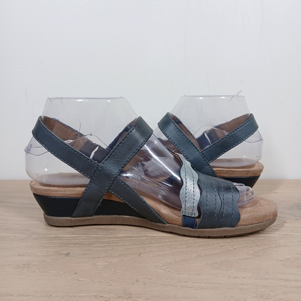 Earth Origins Pico Poppy Sandals Womens 6.5 Blue Wedge Leather Comfort Casual - Picture 3 of 11